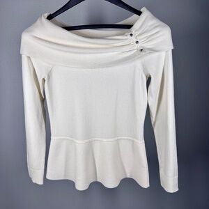 Flirty Feminine Women's White House Black Market Off-the-Shoulder Peplum Sweater
